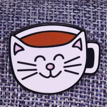 Чашата за кафе с брошка сладка усмивка котка иконата на кафе наркоман жени любител на кофеин домакиня подарък на приятели креативна шапка аксесоар за дрехи
